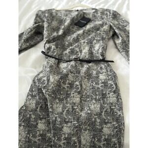 Rare MM.LaFleur Sheath‎ Dress Black White Textured Jacquard Belted Side Pockets